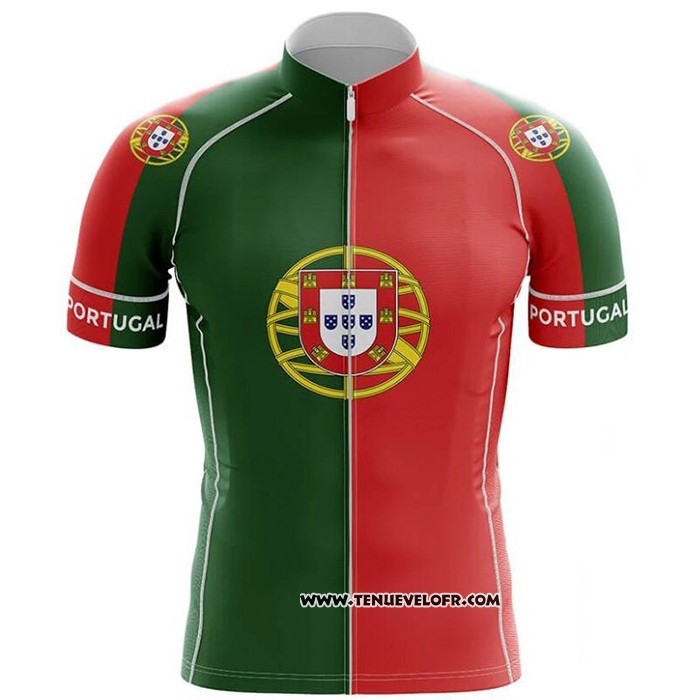 2020 Maillot Ciclismo Champion Portugal Vert Rouge Manches Courtes et Cuissard